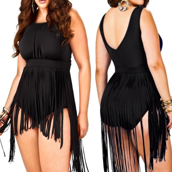 🌺 PADDED FRINGE SWIM SUIT ONE PIECE WEAR SKIRT - Picture 7 of 8